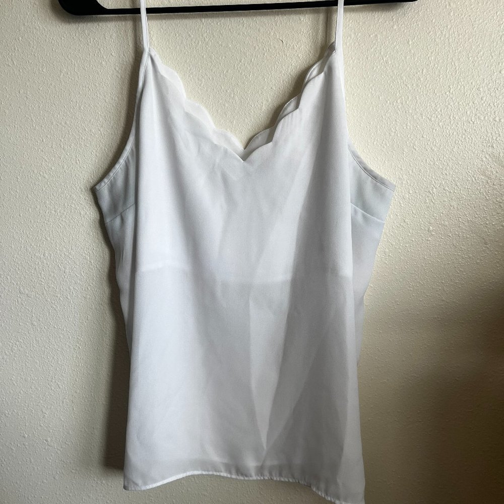 Express White Scalloped Spaghetti-Strap Blouse – Lightweight & Chic (L)